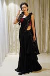 Buy_Archana Kochhar_Black Georgette Embroidered Sequins Cosmic Pre-stitched Skirt Saree With Blouse _at_Aza_Fashions