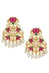 Buy_ZARIIN_Pink Embroidery, Pearls Mystic Lotus Dangler Earrings _at_Aza_Fashions
