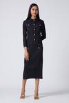 Buy_Scarlet Sage_Black Polyester Marilyn Pleated Shirt And Midi Skirt Set_at_Aza_Fashions