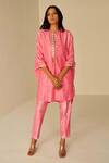 Buy_Betrue_Pink Chanderi Silk Embroidery, Hand Tie And Dye Shibori Pattern Top & Pant Set _at_Aza_Fashions