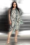 Buy_Abhishek Sharma_Green Polyester Asymmetric Overlap Reef Print Draped Dress _at_Aza_Fashions