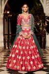 Buy_Matsya_Pink Tissue Embroidery Zardozi V Neck Floral Lehenga Set _at_Aza_Fashions