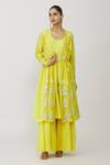 Buy_Neeta Bhargava_Yellow Chanderi Embroidery Button-down Neck, Scoop Floral Jacket Gharara Set _at_Aza_Fashions