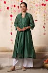 Buy_Marche_Emerald Green Cape  Chanderi Round Paneled And Pant Set _at_Aza_Fashions