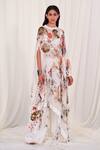 Buy_AK-OK_White Silk Print Ostrich Round Top And Trouser Set With Floral Kaftan  _at_Aza_Fashions