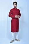 Buy_Samyukta Singhania_Maroon Kurta Georgette Based Chikankari Embroidery Full Sleeve Straight Set _at_Aza_Fashions