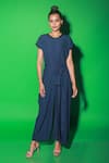 Buy_Echke_Blue Synthetic Solid Round Flared Jumpsuit _at_Aza_Fashions