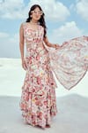 Buy_Nikita Vishakha_Pink Georgette Printed Floral Sweetheart Neck Pre-draped Saree With Blouse _at_Aza_Fashions