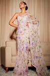 Buy_Dohr India_Pink Printed Blooming Saree With Unstitched Blouse Piece _at_Aza_Fashions