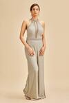 Buy_Nitika Gujral_Grey Georgette Embroidery Resham And Metallic Beads Halter Neck Jumpsuit _at_Aza_Fashions