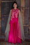 Buy_Shikha Mehta_Fuchsia Dupatta  Organza, Silk Chanderi Thread Notched Jacket Sharara Set _at_Aza_Fashions