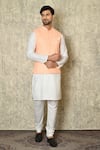 Buy_Aryavir Malhotra_Peach Silk Blend Embroidered Chikankari Botanical Work Bundi And Kurta Set _at_Aza_Fashions