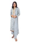 Buy_Monisha Jaising_Blue Cotton Silk Printed Jewel Pattern Band Collar Kurta Pant Set  _at_Aza_Fashions