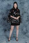 Buy_Taroob_Black Woollen Flower Embroidered Cape_at_Aza_Fashions