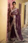 Buy_TaBa Kashi By Artika Shah_Purple Pure Organza Woven Bandhani Pattern And Parsi Work Border Saree  _at_Aza_Fashions