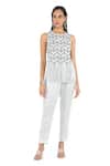 Buy_Rohit Gandhi + Rahul Khanna_Blue Crepe Embellished Crystal Beads And Metallic Sequin Round Chevron Fringe Top _at_Aza_Fashions