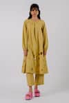 Buy_Tussah By Siddhi Shah_Green Cotton Cut-work Round Flared Hem Kurta With Pant  _at_Aza_Fashions