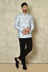 Buy_Aryavir Malhotra_Grey Cotton Linen Printed Italian Bandhgala _at_Aza_Fashions