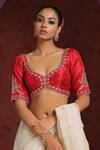 Buy_Weaver Story_Red Pure Silk Hand Embroidered Zardozi Plunge V Neck Blouse _at_Aza_Fashions