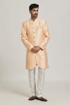 Buy_Samyukta Singhania_Peach Sherwani Banarasi Jacquard Woven Floral With Pant _at_Aza_Fashions