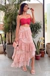 Buy_B'Infinite_Pink Linen Print Floral Sweetheart Raspberry Crop Top With Skirt _at_Aza_Fashions