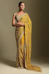 Buy_Two Sisters By Gyans_Yellow Blouse Piece Satin Embellished Sequins Crystal And Zari Saree With Pc _at_Aza_Fashions