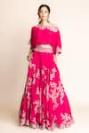 Buy_Nupur Kanoi_Fuchsia Crepe Hand Embroidery Mirror Lehenga And Off Shoulder Top Set  _at_Aza_Fashions