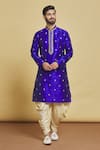 Buy_Arihant Rai Sinha_Blue Silk Embroidery Thread Floral Kurta And Dhoti Pant Set _at_Aza_Fashions