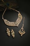 Buy_Minaki_Green Metallic Thread, Diamonds Meenakari Work Necklace Set _at_Aza_Fashions