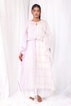 Buy_KHAT_White Handwoven Cotton Checkered Round Striped Pattern Dress _at_Aza_Fashions