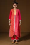Buy_Pooja Rajgarhia Gupta_Fuchsia Silk Embroidery, Sequins Round Neck Ombre Floral Kurta Set _at_Aza_Fashions