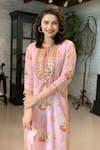 Buy_Gopi Vaid_Pink Cotton Silk Print Flower Bagh Round Neck Tunic_at_Aza_Fashions
