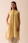 Buy JAYATI GOENKA Beige Upcycled Seersucker Mandarin Collar Asymmetric Kurta at Aza Fashions Buy_JAYATI GOENKA_Beige Upcycled Seersucker Mandarin Collar Asymmetric Kurta _at_Aza_Fashions