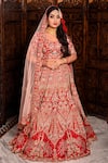 Buy_MOHA Atelier_Red Lehenga And Blouse Dupion Silk Embroidered Peacock Bridal Set _at_Aza_Fashions