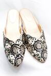 Shop_Foot Fuel_Cream Suede / Rexine Hugable Embroidered Mule Block Heels_Online_at_Aza_Fashions