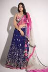 Buy_Pallavi Jaipur_Blue Blouse Raw Silk, Dupatta Organza, Lehenga Diamond Embroidered Set_at_Aza_Fashions