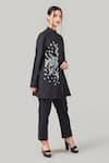 Buy_Ek Dhaaga_Black Poplin Embellished Metallic Stand Collar Shirt  _at_Aza_Fashions