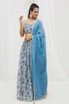 Buy_Yuvrani Jaipur_Blue Chanderi And Chinon Chiffon Lining Print Floral Lehenga Set _at_Aza_Fashions