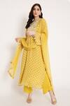 Buy_Bha Sha_Yellow Muslin, Net Sequins, Beads Round Neck Ika Bandhani Print Kurta Pant Set _at_Aza_Fashions