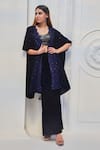 Buy_Monk & Mei_Blue Velvet Geometric Round Kaftan And Pant Set _at_Aza_Fashions