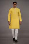 Buy_Para_Yellow Chanderi Silk Embroidered Thread Kurta And Pant Set _at_Aza_Fashions