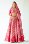 Buy_Priyal Prakash_Pink Silk, Organza Sequins, Zari V-neck Chevron Embroidered Bridal Lehenga Set _at_Aza_Fashions
