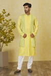 Buy_Priyanka Haralalka_Yellow Bhagalpur Silk Embroidered Resham Work Panelled Kurta Set _at_Aza_Fashions