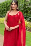 Buy_LABEL AISHWARYRIKA_Red Georgette And Chiffon Embroidered Chikankari Resham Thread Sleeveless Kurta _at_Aza_Fashions