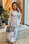 Buy_Garima Bindal_Blue Pure Crepe Printed Marble Collared Neck Shirt And Pant Set _at_Aza_Fashions