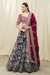 Buy_JAYANTI REDDY_Purple And Raw Embroidery Aari Floral Bridal Lehenga Set  _at_Aza_Fashions