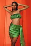 Buy_July Issue_Green Organza Embellished Stones Straight Nora Bandeau Crop Top And Skirt Set _at_Aza_Fashions