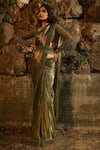 Buy_The House of Exotique_Green Silk Tissue Embroidered Crystal Sweetheart Pre Draped Saree Set  _at_Aza_Fashions