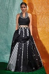 Buy_17:17 by Simmi Saboo_Black Muslin Silk Print And Embroidery Mirror Neck Bustier & Multi Kali Skirt Set _at_Aza_Fashions