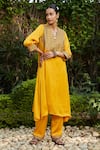 Buy_Bohame_Yellow Satin Chiffon Hand Embroidered Beads V Neck Nadia Kurta And Pant Set _at_Aza_Fashions